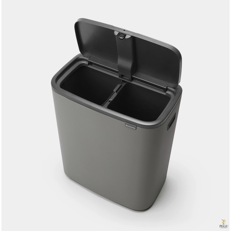 Touch bin ведро для сортировки мусора, soft-close Brabantia BO, 2x30L Mineral Concrete серый