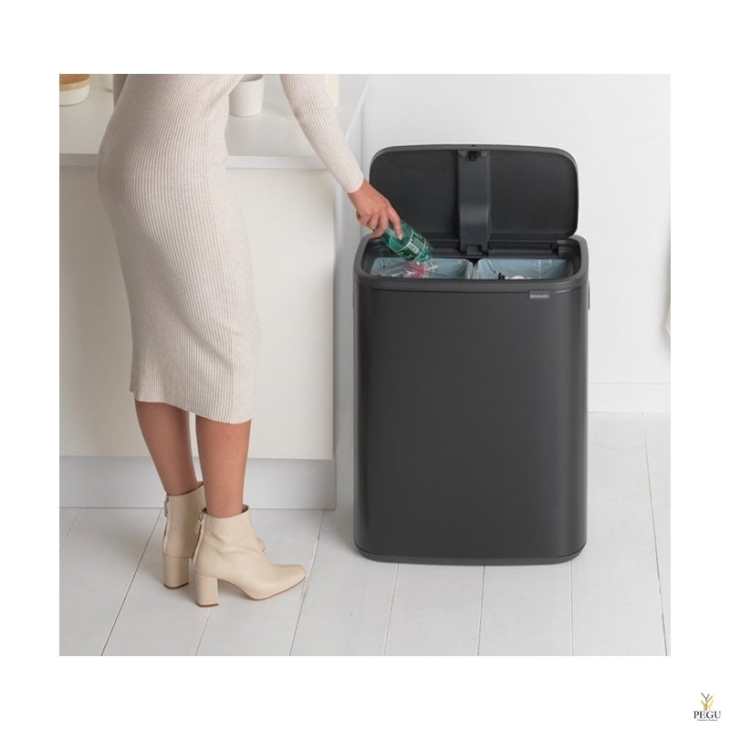 Touch bin ведро для сортировки мусора, soft-close Brabantia BO, 2x30L матовый чёрный