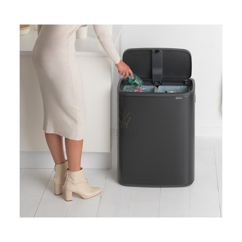 Touch bin ведро для сортировки мусора, soft-close Brabantia BO, 2x30L матовый чёрный