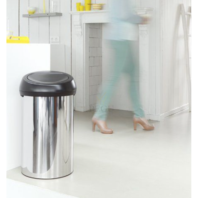 Touch bin kaanega prügikast, Brabantia XXL 60L Brilliaant steel/ must kaan