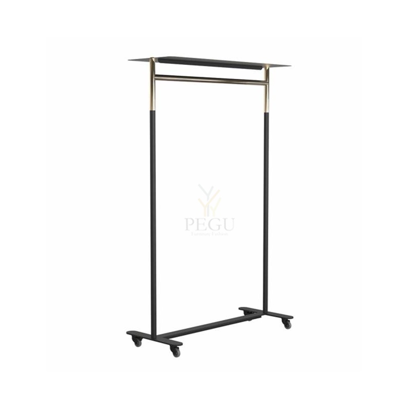 Riidestange Frost BUKTO 6010 riide-riiul ratastega, 1000mm must-kuld