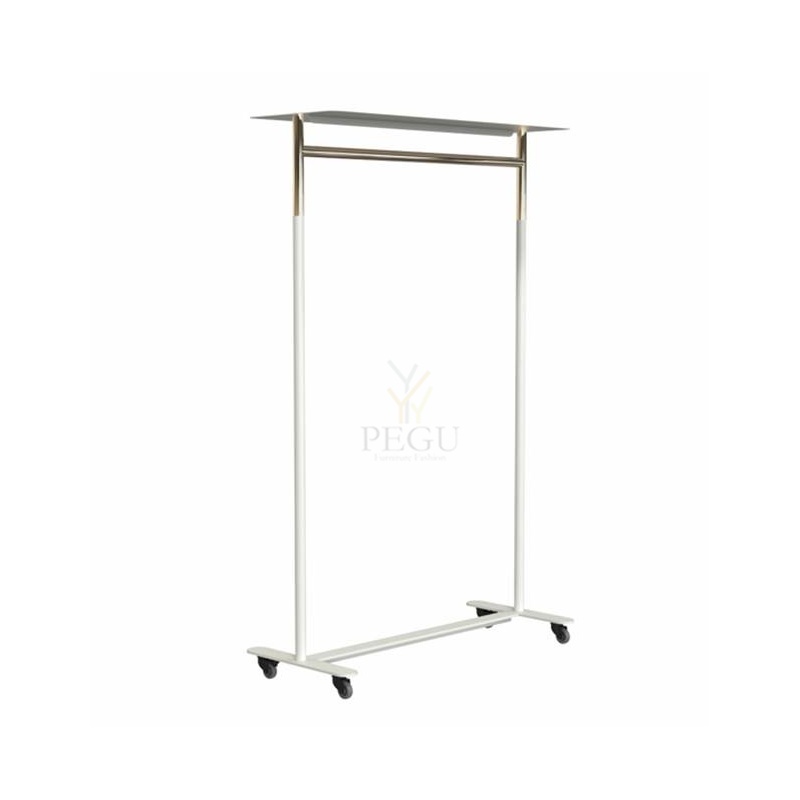Riidestange Frost BUKTO 6010 riide-riiul ratastega, 1000mm valge-kuld