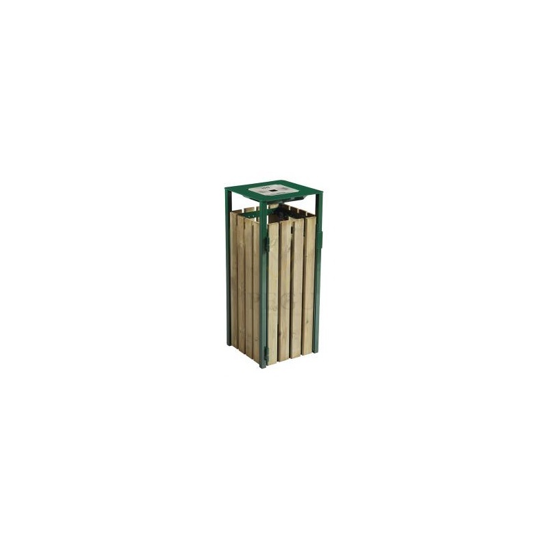 Уличная урна Rossignol EDEN дерево/металл 110L , с пепельницей 1.5L RAL6005 moss green