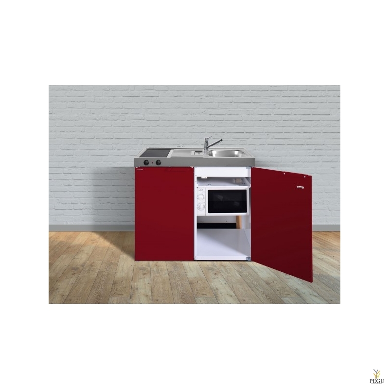Миникухня металлическая Stengel MKM100,  холодильник, керамическая пита, микроволновая печь, белая, раковина справа
