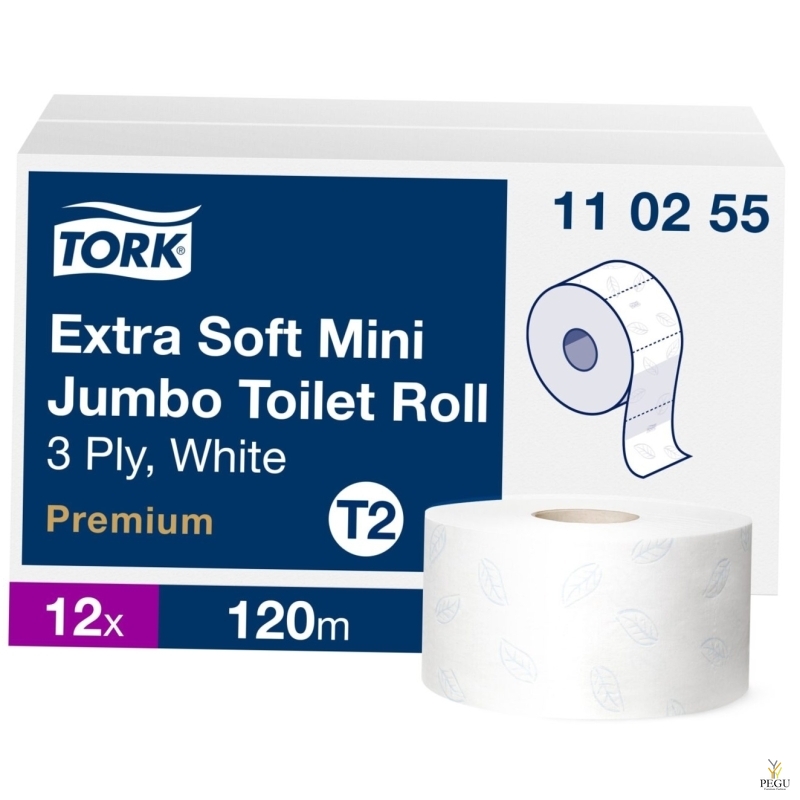 Tork T2 Extra Soft Mini Jumbo 120 3x, Premium рулонная туалетная бумага, 12 шт. × 120м