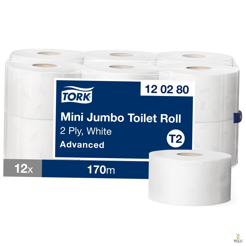 Tork T2 Mini Jumbo 170 2x, ADVANCED рулонная туалетная бумага, 12 шт × 170м