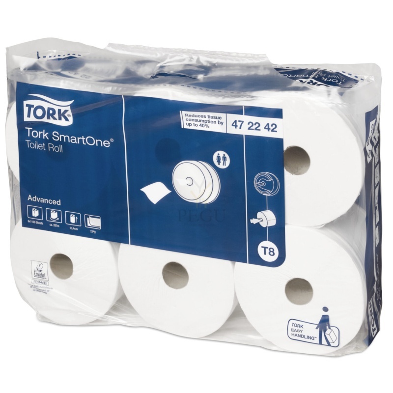 Tork SmartOne Toilet Roll, 2x, rulltualettpaber, 6 rulli x 207m