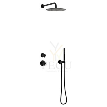 Süvistatud dušisüsteem Damixa IRIS DS 1, 30 cm pea- ja 3-režiimilise käsidušiga matt must 570696100