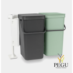 Ведро для сортировки мусора для кухонного шкафа Brabantia Sort & Go 2x16L,  серое и зелёное