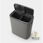 Touch bin ведро для сортировки мусора, soft-close Brabantia BO, 2x30L Mineral Concrete серый