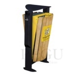 Урна уличная ARKEA WOOD, металл/дерево 2x60L серый-жёлтый, с пепельницей 3L