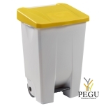 Мусорный контейнер с педалью и крышкой MOBILY 80L пластик белый/жёлтый