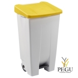 Мусорный контейнер с педалью и крышкой MOBILY 120L пластик белый/жёлтый
