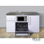 Miniköök metallist Stengel MPGSM150,  külmikuga, nõudepesumasinaga, induktsioonpliidiga, valge, valamu vasakul