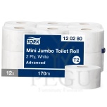 Tork T2 Mini Jumbo 170 1x, ADVANCED rulltualettpaber 2-kihiline 12 tk x 170m