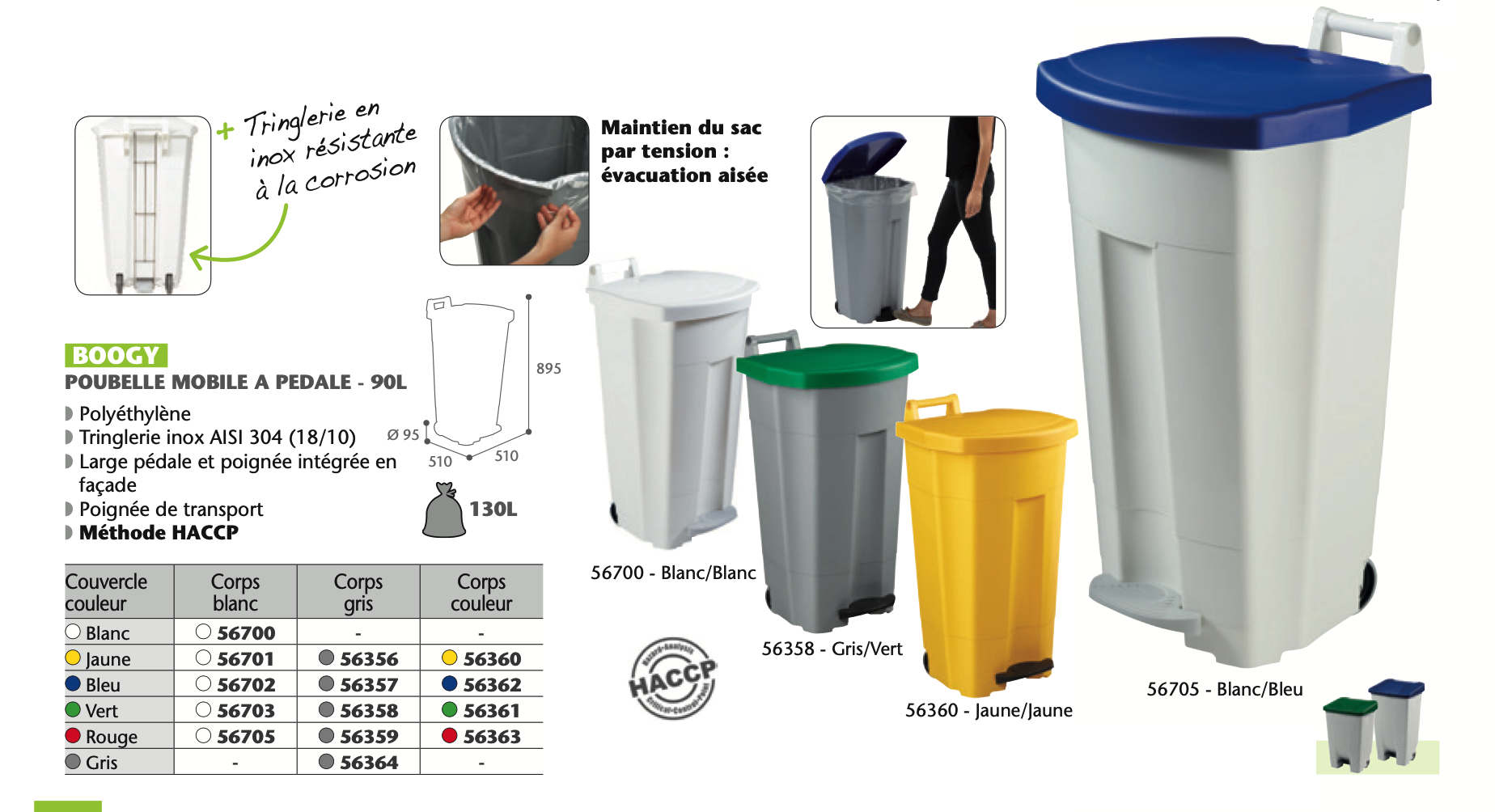 Sorteerimise prügikastid 90L suurköögid, tööstuslik HACCP Rossignol BOOGY