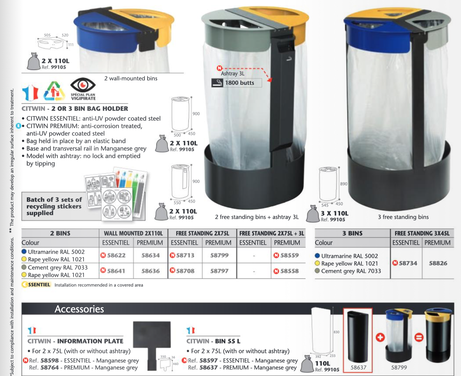 Kaanega ja pedaaliga suurköögi Rossignol HACCP 50L, 110L prügikoti hoidjad
