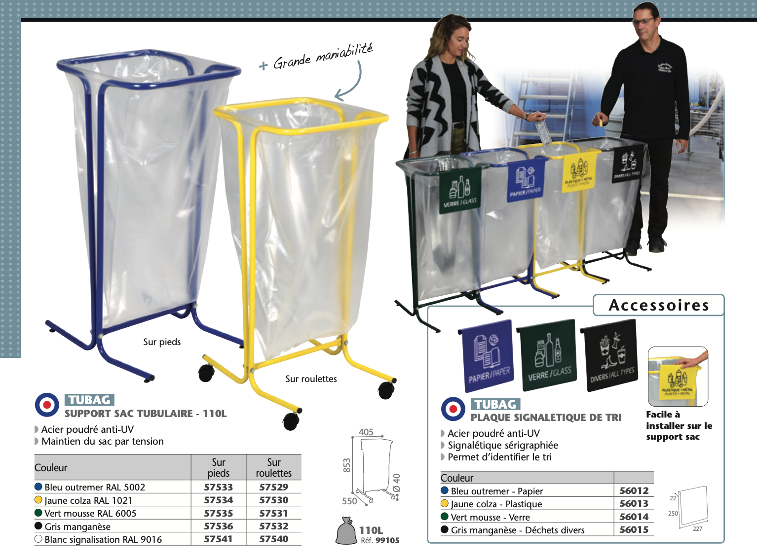 Prügikoti raamid, prügikotihoidjad 110L TUBAG torukujulised